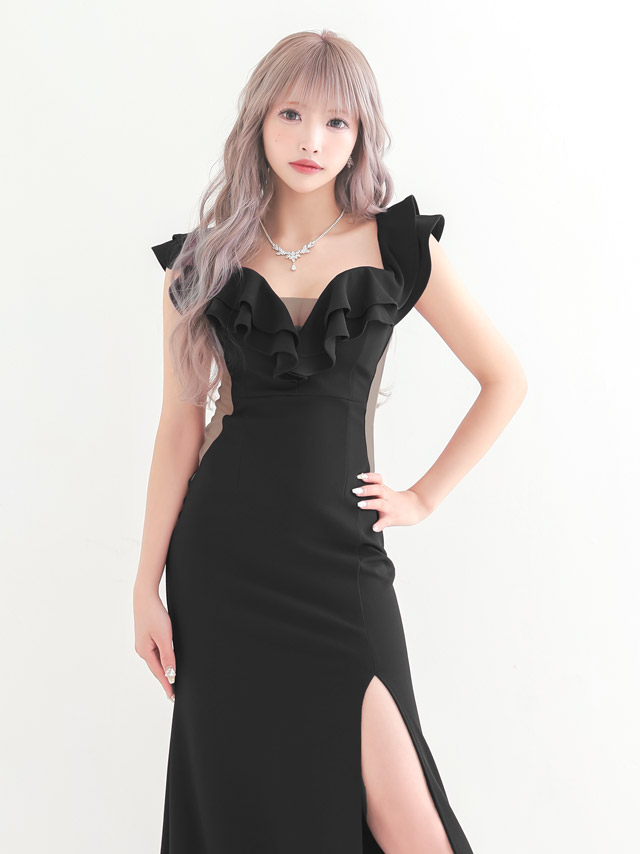 ロングドレス プチプラ オフショルダー 2way セクシー 谷間 マーメイド スリット くびれ 新人 背中魅せ 高身長 Aライン 黒 キャバドレスのイメージ画像2