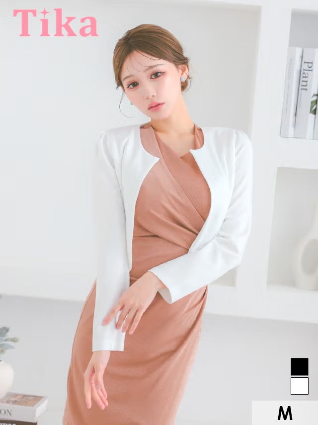 ボレロ ジャケット ノーカラー 長袖 上品 羽織り