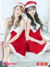 サンタコス 3点set ファーリボンシンプルAラインサンタコスプレ [ワンピース+帽子+透明ストラップ]