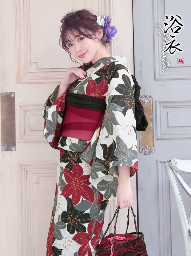浴衣セット レディース myMinette マイミネット 4色アンティーク百合模様 浴衣2点セット