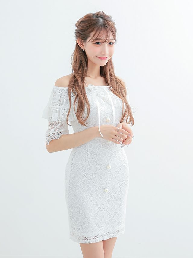 キャバドレス ミニドレス 激安 ミニ丈 myMinette マイミネット オフショルパールボタンレースタイトミニドレス
