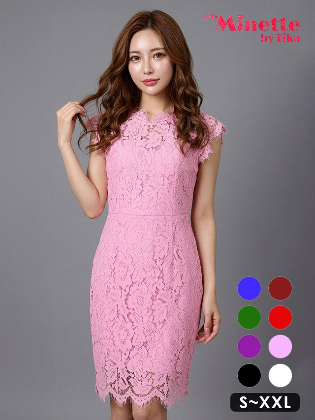 キャバドレス 安い 激安 ミニ丈 キャバクラ クラブ ラウンジ ロマンティック 総レース フリル 袖 タイト ミニドレス プチプラドレス