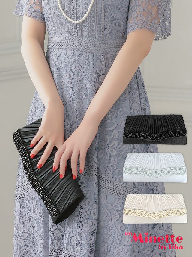 2wayギャザープリーツ×パールデザインパーティーバッグ