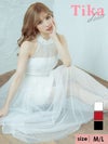 ワンカラーアメリカンスリーブふわふわチュールロングドレス (Mサイズ) (ゆんころ/キャバドレス着用)