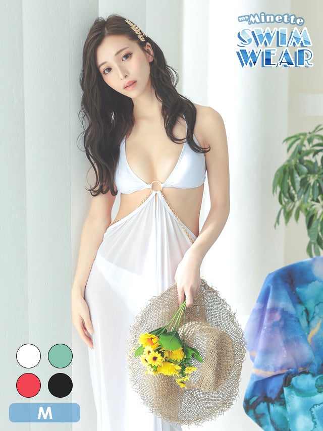 水着 レディース ビキニ セット 体型カバー myMinette マイミネット ゴールドチェーンパレオ付き2点setビキニ