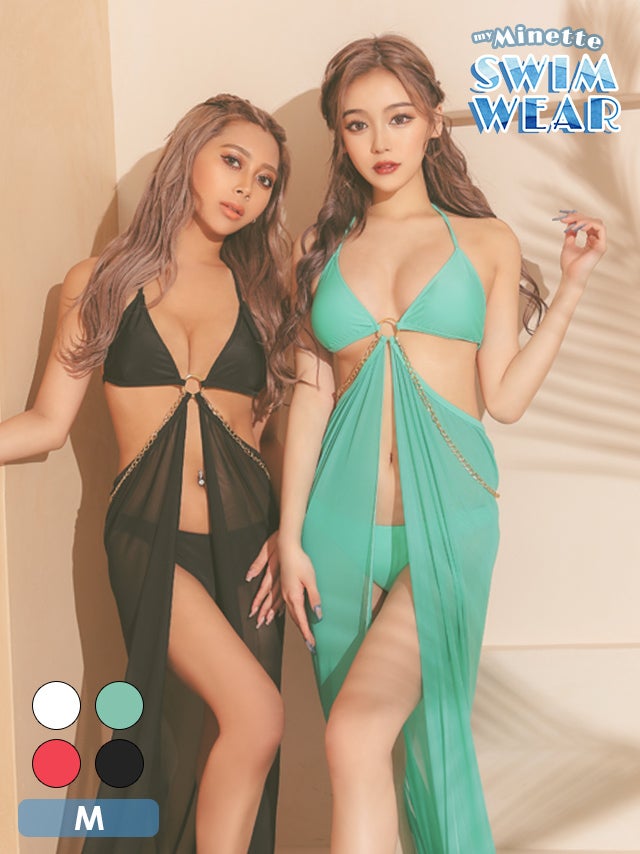 水着 レディース ビキニ セット 体型カバー myMinette マイミネット パレオ付きエスニック三角ビキニ