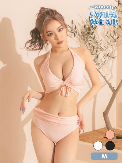 水着 レディース セット 黒 白 myMinette マイミネット タッセルリボン付きシャギーハイウエストビキニ