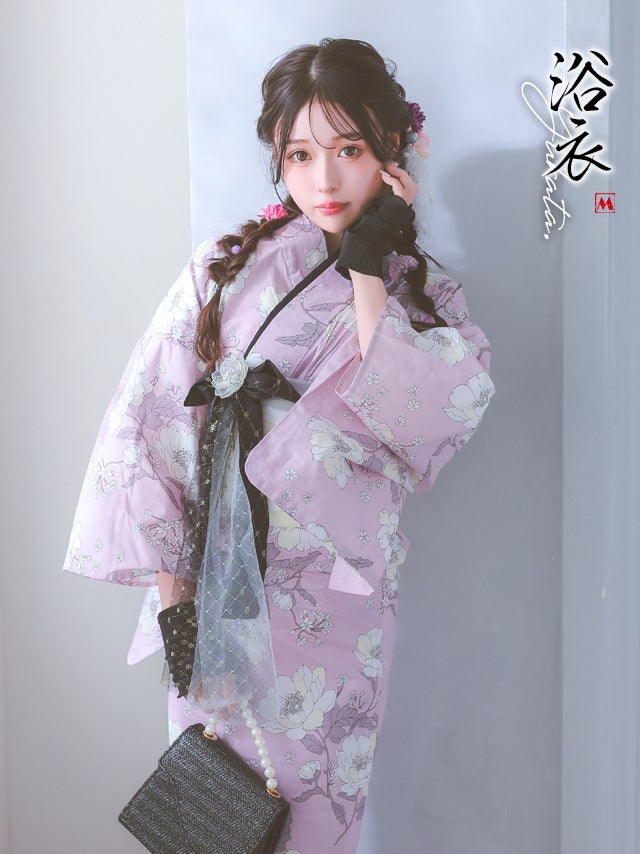 浴衣 レディース セット 作り帯 下駄 古典 レトロ myMinette マイミネット　パステルカラー × 花柄 ゆかた 2点セット