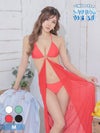 水着 レディース セット 体型カバー 赤 白 黒 myMinette マイミネット 取り外し可能チェーン付きパレオステックホルタービキニ