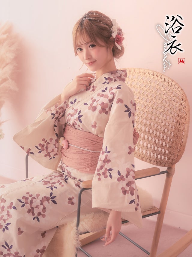 浴衣 レディース セット 兵児帯 下駄 古典 レトロ myMinette マイミネット SWEET 桜×クリーム フラワー ゆかた2点セット