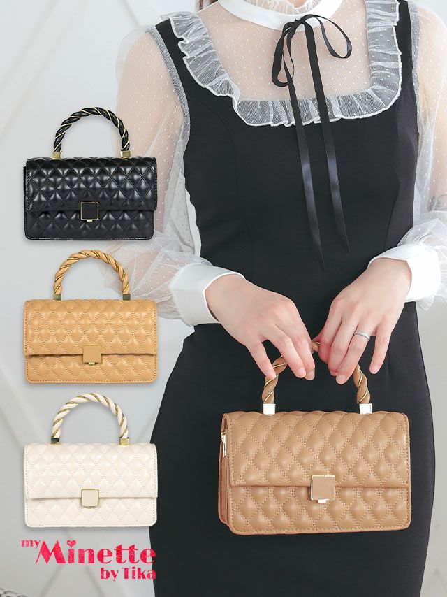 バッグ 鞄 キャバクラ ショルダーバッグ ハンドバッグ myMinette マイミネット スカーフ付きキルティングツイストデザイン2wayハンドミニバッグ