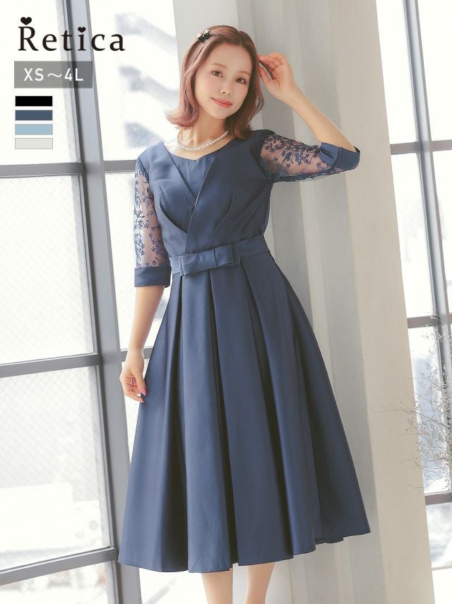 結婚式 お呼ばれ パーティー myMinette マイミネット ウエストリボンカシュクールデザインAライン結婚式パーティードレス