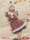 コスプレ クリスマス サンタ キャット 衣装 仮装 myMinette マイミネット 5点set まやりん着用レースフリルタータンチェック柄セパレートAライン猫アニマルサンタコスプレ