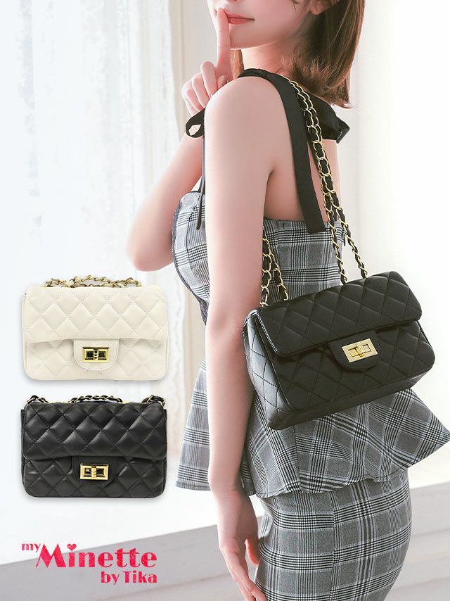 バッグ レディース ショルダーバッグ 小さめ ミニバッグ 肩掛け 黒 白 キャババッグ パーティー 2way キルティング チェーン レザー ショルダーバッグ