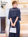 結婚式 お呼ばれ パーティー パンツドレス セパレート ママ 体型カバー myMinette マイミネット バックオープンレースケープトップス＆リボン付きワイドパンツ結婚式パーティードレス