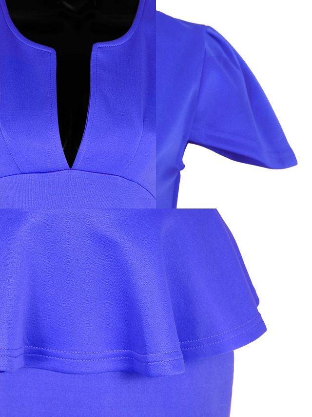 シンプルなペプラムデザインが大人っぽいタイトミニドレスのディティール