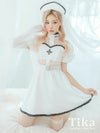 コスプレ ハロウィン 看護婦 看護師 衣装 仮装 myMinette マイミネット セクシー パイピング レザー レース シアー 体型カバー フレアスカート ナース