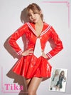 コスプレ 制服 女子高生 衣装 仮装 コスチューム myMinette マイミネット エナメル レザー 長袖 体型カバー プリーツ ミニ フレアスカート セーラー服
