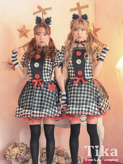 コスプレ レディース 衣装 仮装 可愛い かわいい 通販 myMinette マイミネット マリオネット ドール ダイヤチェック インポート 体型カバー フレアスカート 個性 ペア ホラー