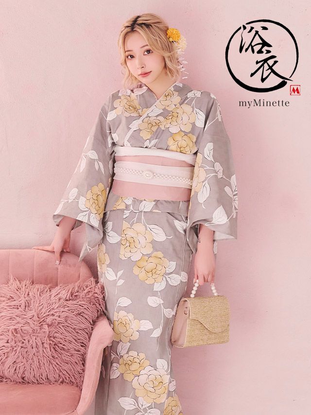 浴衣 レディース セット 帯 下駄 作り帯 牡丹 ボタン 和装 和服 大人 女性 ゆかた