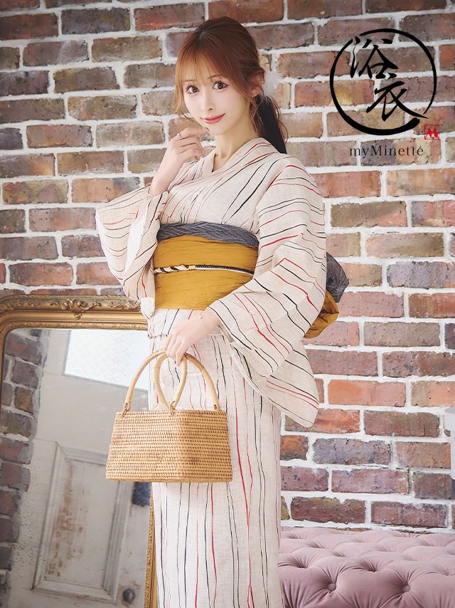 浴衣 レディース 大人 セット 帯 兵児帯 よろけ縞 綿麻 古典 レトロ 縞 生成地 和装 和服