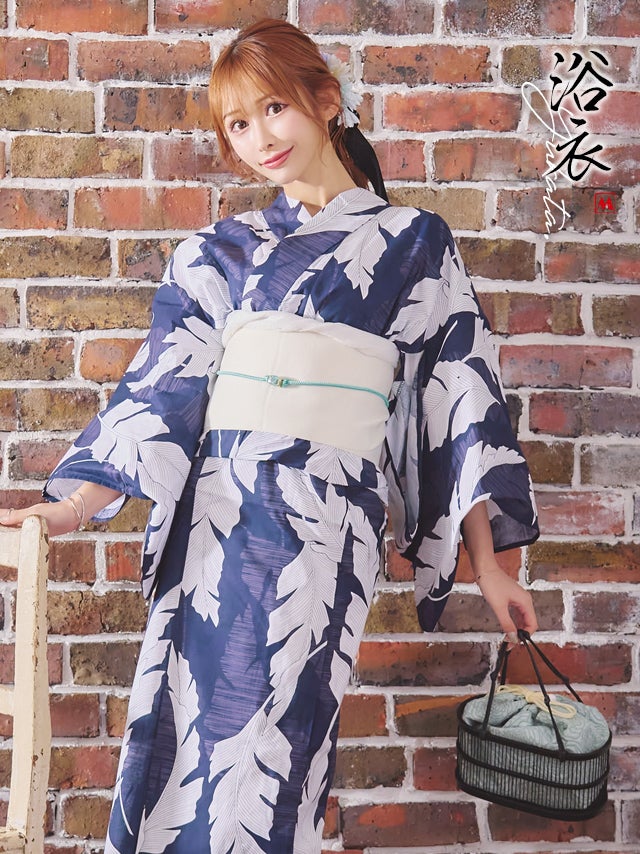 浴衣 レディース 大人 セット 平帯　作り帯 下駄 レトロ 古典 青 ブルー 和装 ゆかた 和服