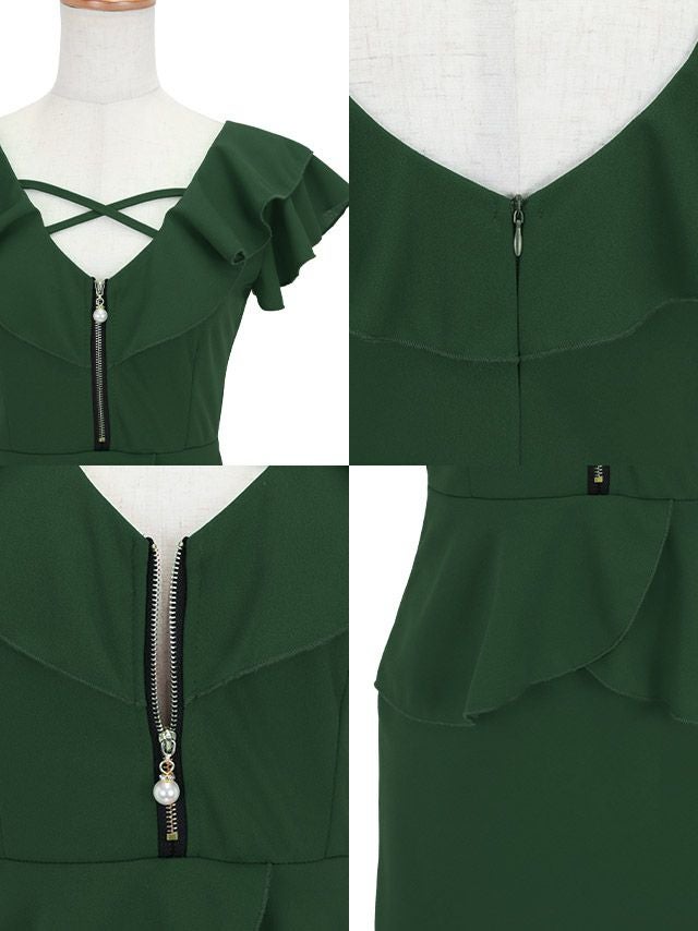 フロントジップデザインがセクシーなペプラムタイトミニドレスのディティール画像