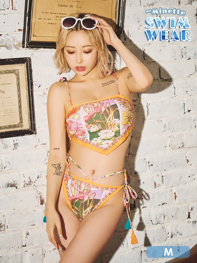 水着 レディース セット ビキニ ホルターネック バンドゥ ハイレグ 派手　スカーフ柄 エスニック myMinette マイミネット
