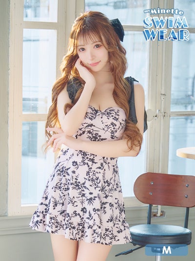 水着 レディース 大人 myMinette マイミネット 水着 ショルダー リ ボン ボタニカル 体型カバー ガーリー ワンピース ビキニ