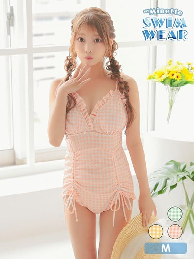 水着 レディース モノキニ ビキニ 体型カバー チェック ガーリー フリル リボン myMinette マイミネット 水着 フリル リボン 体型カバー ガーリー ギンガムチェック モノキ ニビキニ