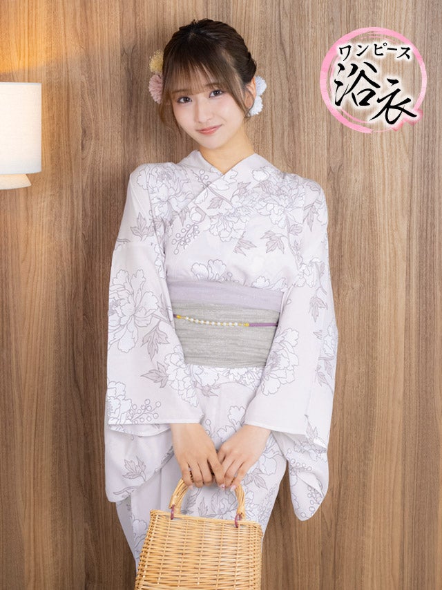 浴衣 ゆかた yukata 二部式 簡単 セパレート  SWEET ワンピース浴衣 ピンク地×牡丹 ゆかた3点セット