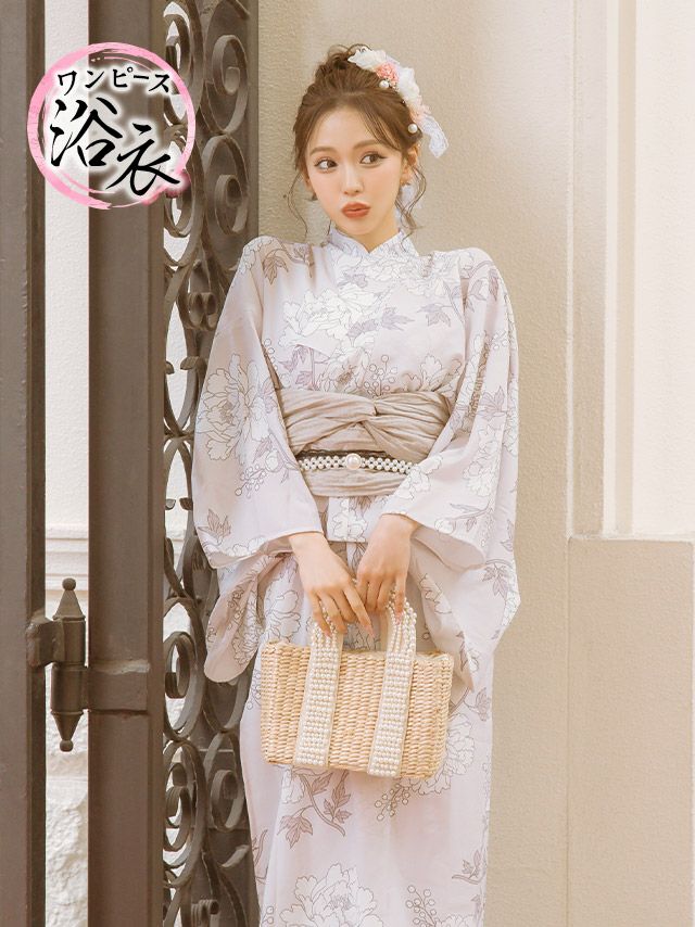 浴衣 ゆかた yukata メルティピンク×繊細ホワイトフラワー ゆかた3点セット myMinette マイミネット SWEET メルティピンク×繊細ホワイトフラワー ゆかた3点セット