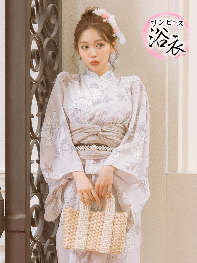 浴衣 ゆかた yukata メルティピンク×繊細ホワイトフラワー ゆかた3点セット myMinette マイミネット SWEET メルティピンク×繊細ホワイトフラワー ゆかた3点セット