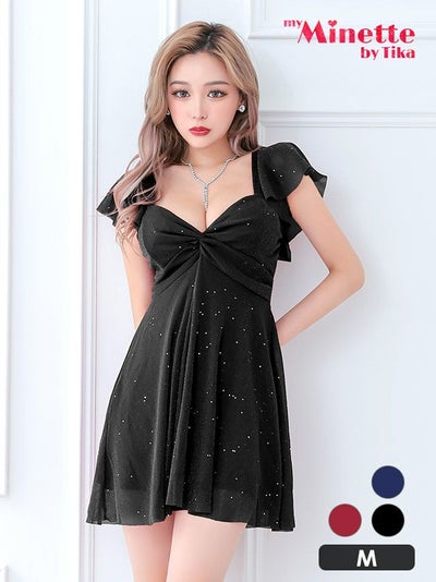 キャバドレス 安い 激安 ミニ丈 キャバクラ クラブ ラウンジ 半袖 キラキラ ストーン シアー フリル袖 プチプラ フレア ミニ ドレス プチプラドレス