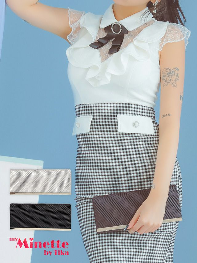 バッグ かばん 小さめ ハンドバッグ myMinette マイミネット 上品 プリーツ メタル チェーン ショルダー 付き 2Way バッグ