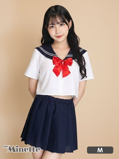 仮装 変装 コスチューム ユニフォーム 学生 myMinette マイミネット コスプレ 赤リボン シンプル プチプラ ミニ ガーリー セーラー 制服