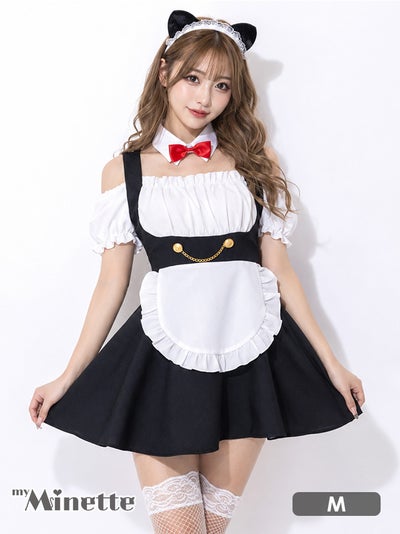 仮装 変装 コスチューム 執事 アニマル myMinette マイミネット コスプレ 袖 フリル セクシー 肩出し プチプラ ミニ 猫 メイド