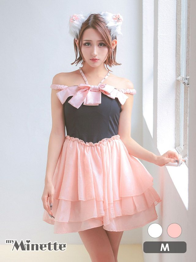 仮装 変装 コスチューム myMinette マイミネット ねこ コスプレ フレアスカートガーリーシフォンリボンデザイン猫アニマル