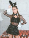 仮装 変装 コスチューム うさぎ myMinette マイミネット コスプレ へそ出し シアー レース 切り替え もこもこ セクシー ブラック バニー アニマル