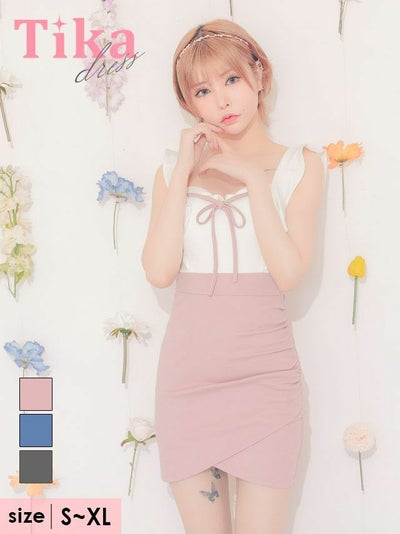 キャバドレス 安い 激安 ミニ丈 キャバクラ クラブ ラウンジ ノースリーブ フリル袖 バストリボン サイド ギャザー ラップ タイト ミニ ドレス プチプラドレス