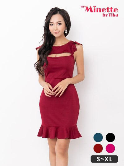 キャバドレス 安い 激安 ミニ丈 キャバクラ クラブ ラウンジ ノースリーブ シンプル バストカット 裾フリル タイト ミニドレス プチプラドレス