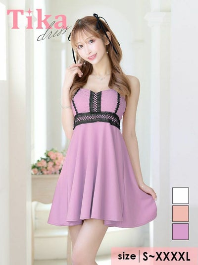 キャバドレス ミニ丈 キャバクラ クラブ ラウンジ キャミソール ブラック 刺繍レース 切替 フレアミニドレス