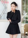 キャバドレス ミニ丈 キャバクラ クラブ ラウンジ ショートテーラードジャケット×フロントボタンプリーツフレアミニワンピースツイードセットアップスーツ