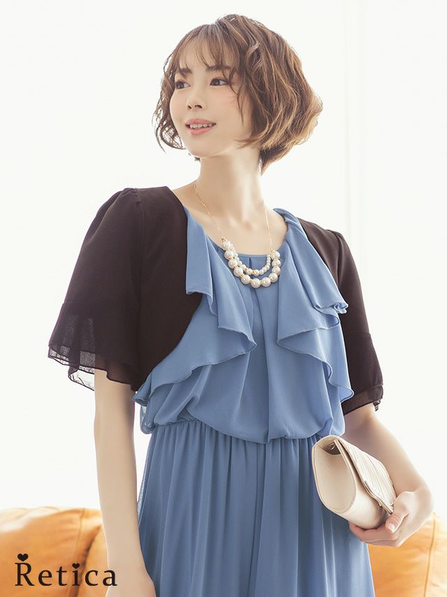  myMinette マイミネット ショート丈 フレアスリーブ 半袖 シフォン ボレロ