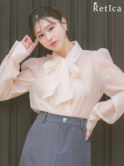 2wayシアーリボン付きシンプルシフォンブラウス