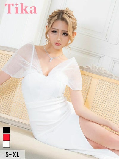 キャバドレス ミニ丈 キャバクラ クラブ ラウンジ 肩あき ゴージャス シアー スリーブ ストレッチ タイトロングドレス