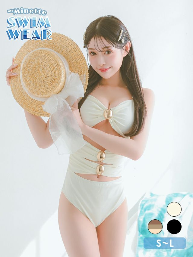 水着 ギャル バンドゥ モノキニ シャーリング カットアウト ビキニ