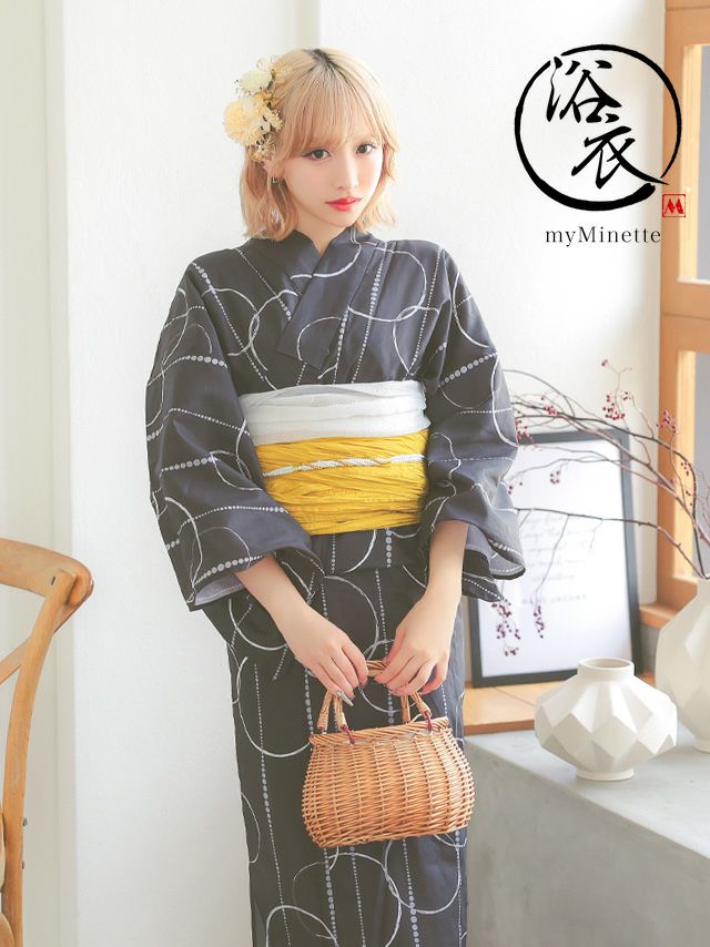 レトロ モダン サークル柄 ゆかた 3点セット