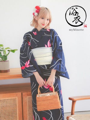 レトロ 紺地 流水金魚 ゆかた 3点セット