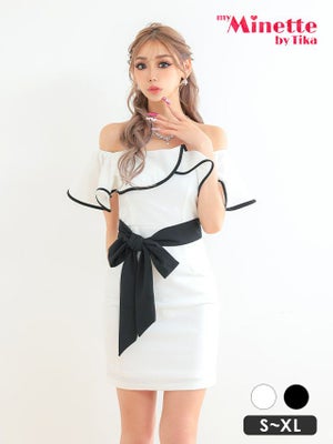 キャバドレス 安い 激安 ミニ丈 キャバクラ クラブ ラウンジ ウエストリボン フリル オフショルダー タイト ミニドレスプチプラドレス